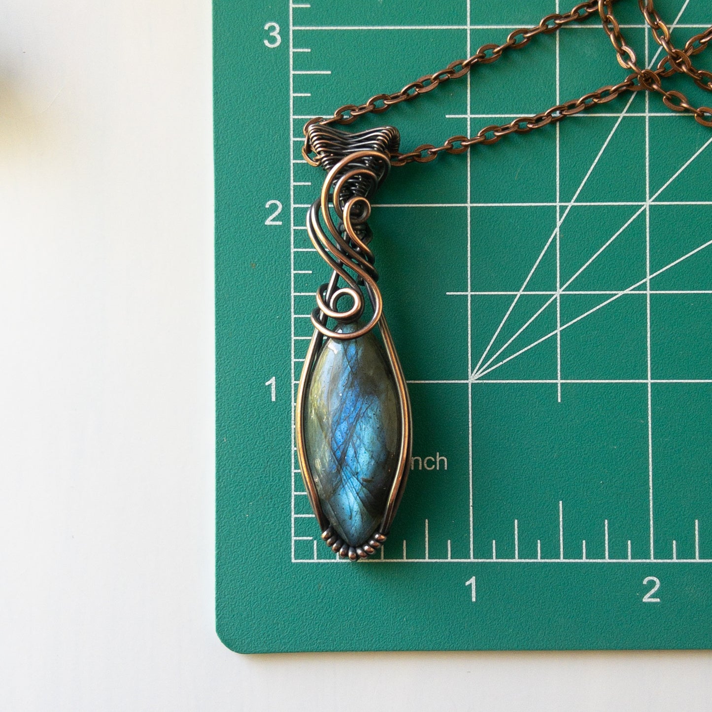 Blue Marquise Labradorite Copper Wrapped Pendant