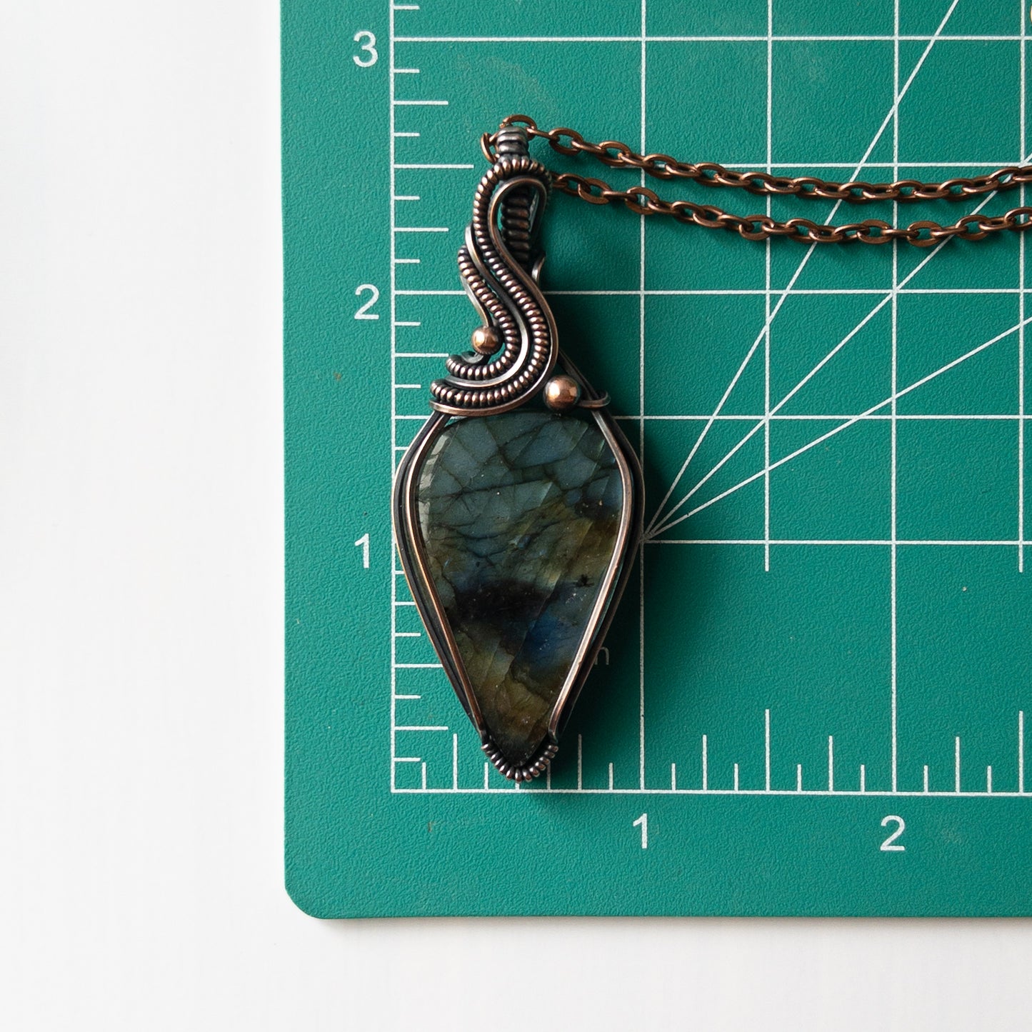Large Labradorite Teardrop & Copper Wrapped Pendant
