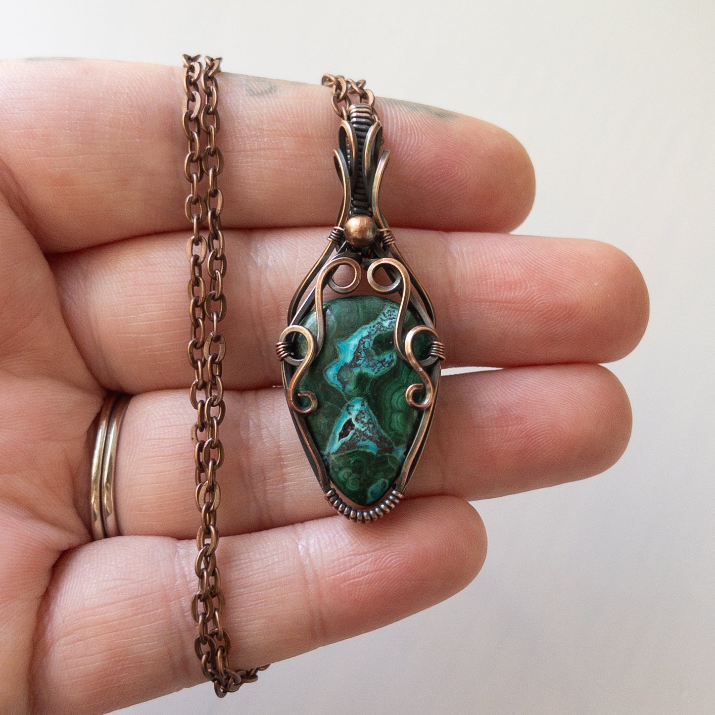 Malachite & Chrysocolla Copper Wrapped Pendant