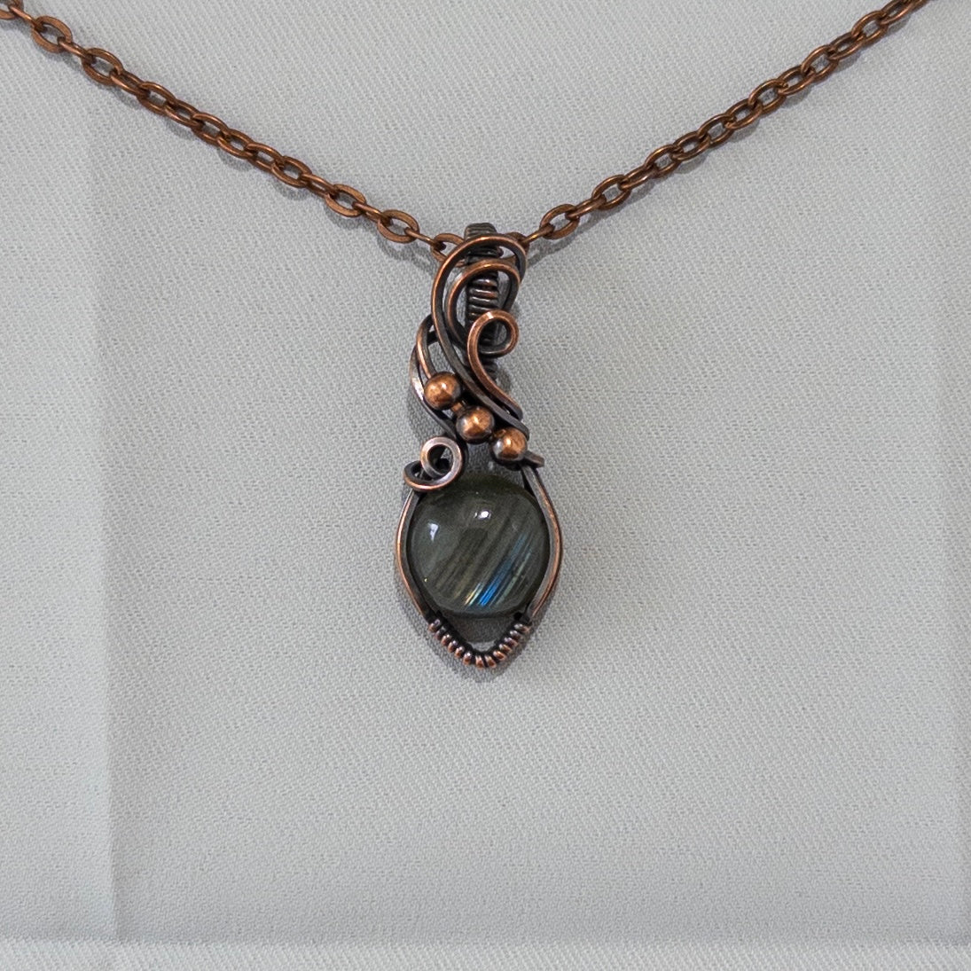 Diagonalis- Labradorite Wrapped Copper Pendant