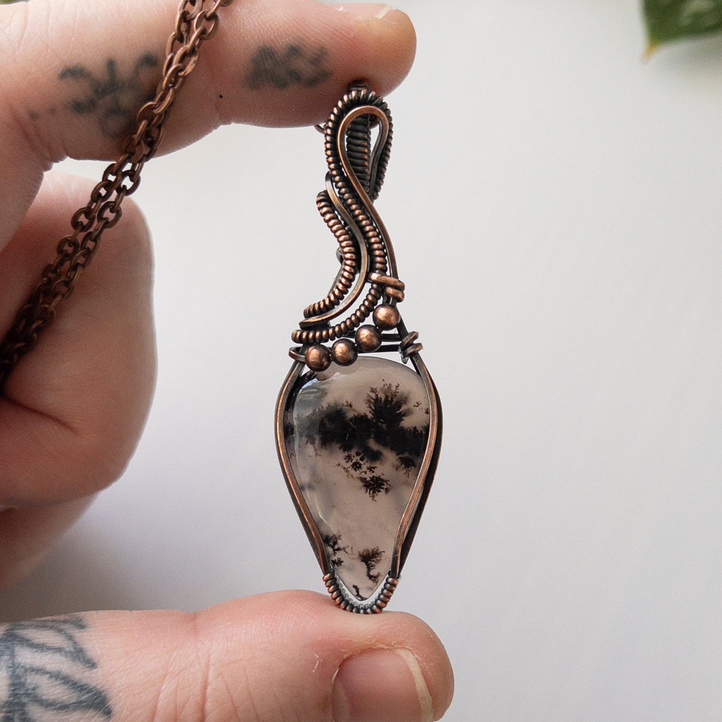 Dendritic Agate Copper Wrapped Pendant
