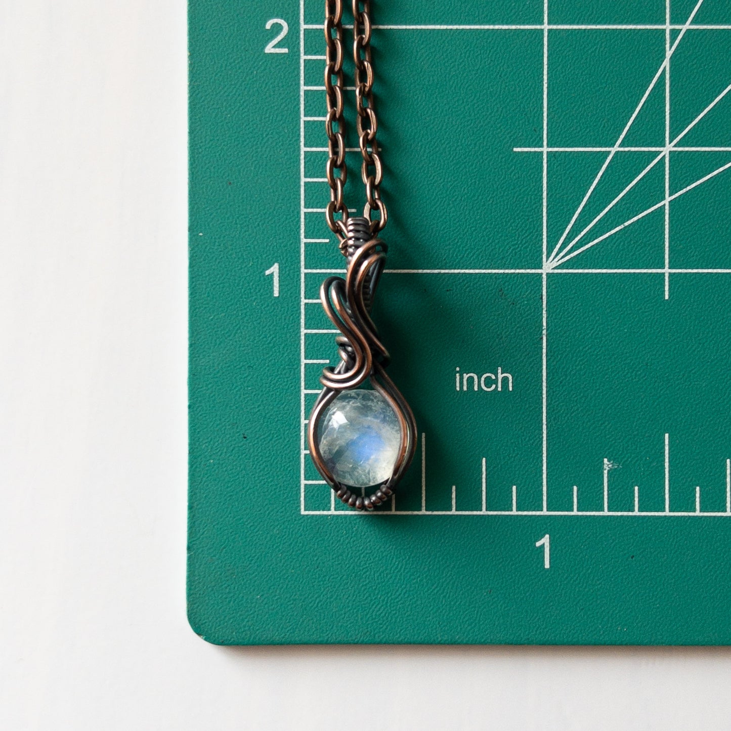 Dainty Moonstone & Copper Wrapped Pendant