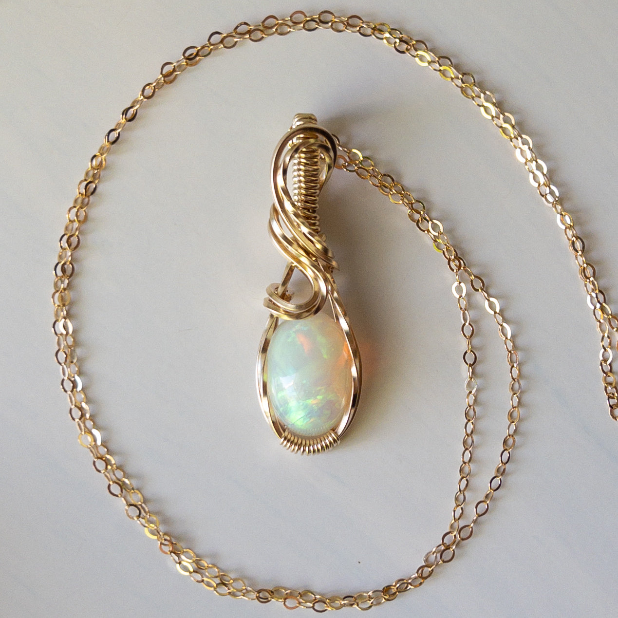 Tethys - Opal & Gold Fill Wire Wrapped Pendant