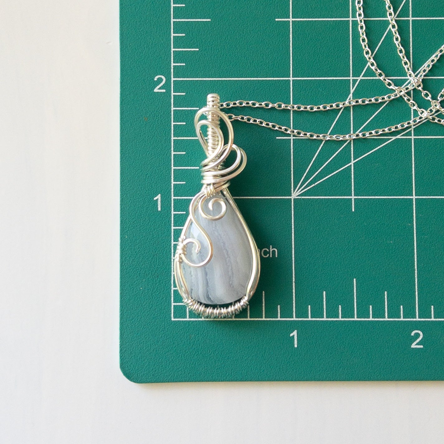 Faceted Blue Lace Agate & Sterling Silver Wrapped Pendant