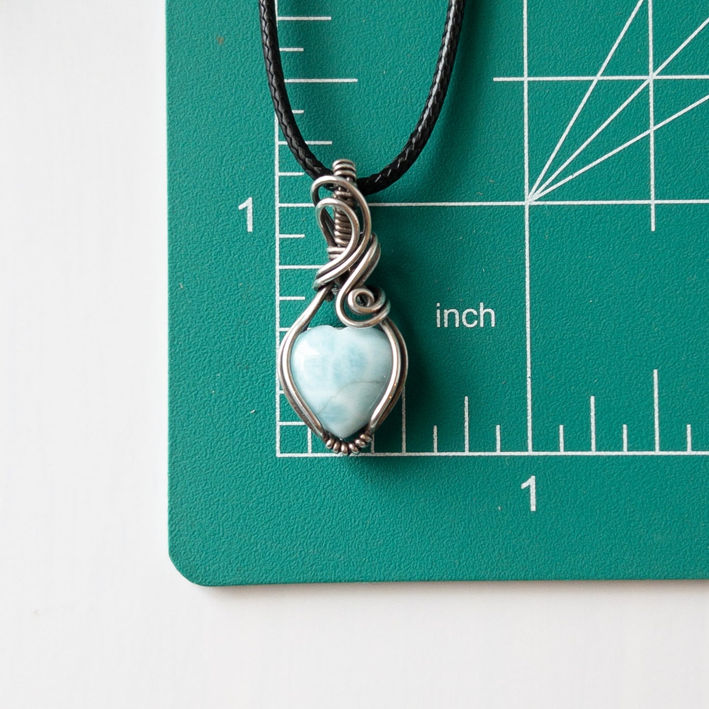 Mini Larimar Heart & Sterling Silver Wrapped Pendant