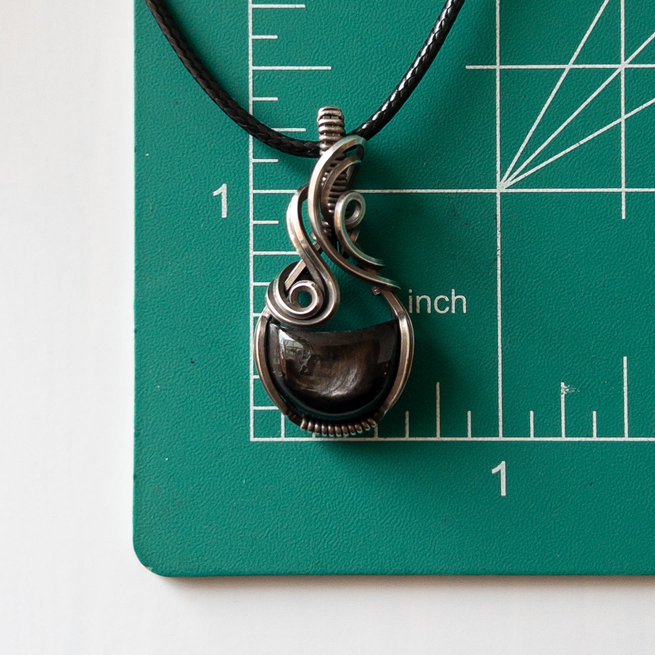 Hypersthene Moon & Sterling Silver Wrapped Pendant