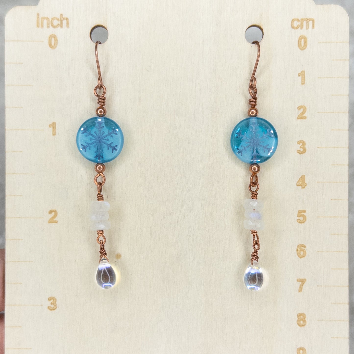 Snowflake, Moonstone, & Droplet Dangle Earrings