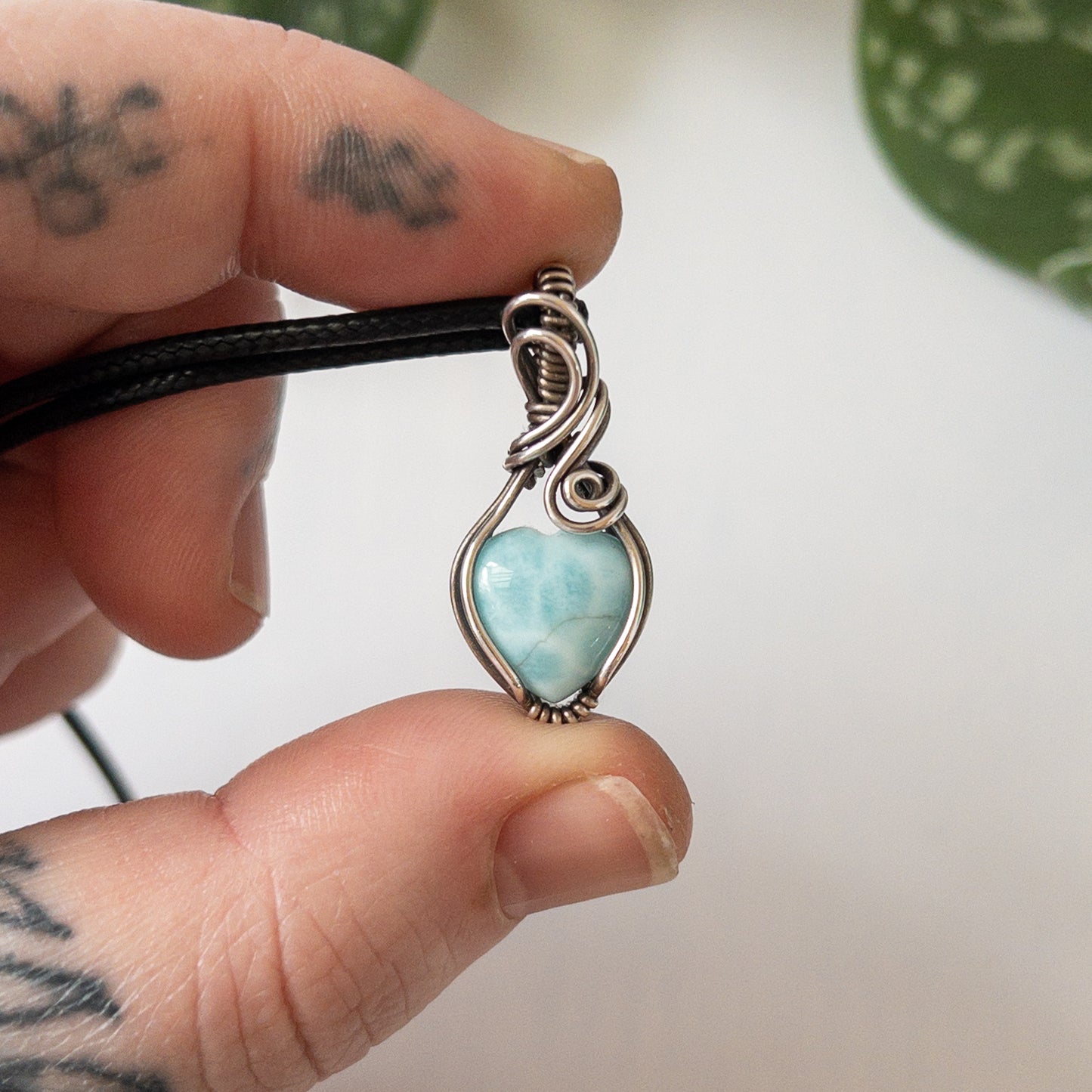 Mini Larimar Heart & Sterling Silver Wrapped Pendant