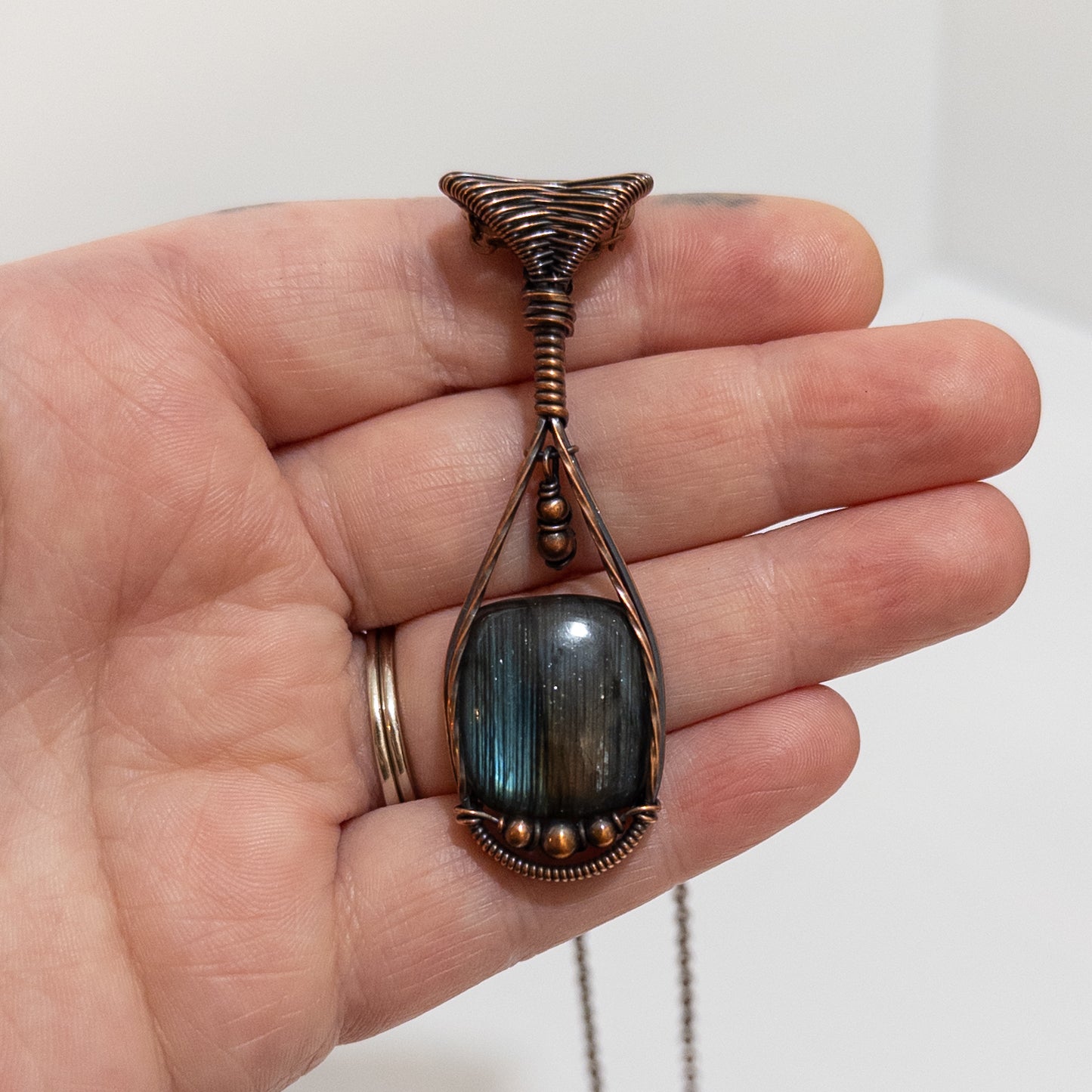 Amphora - Striped Labradorite & Dangling Charm Copper Pendant