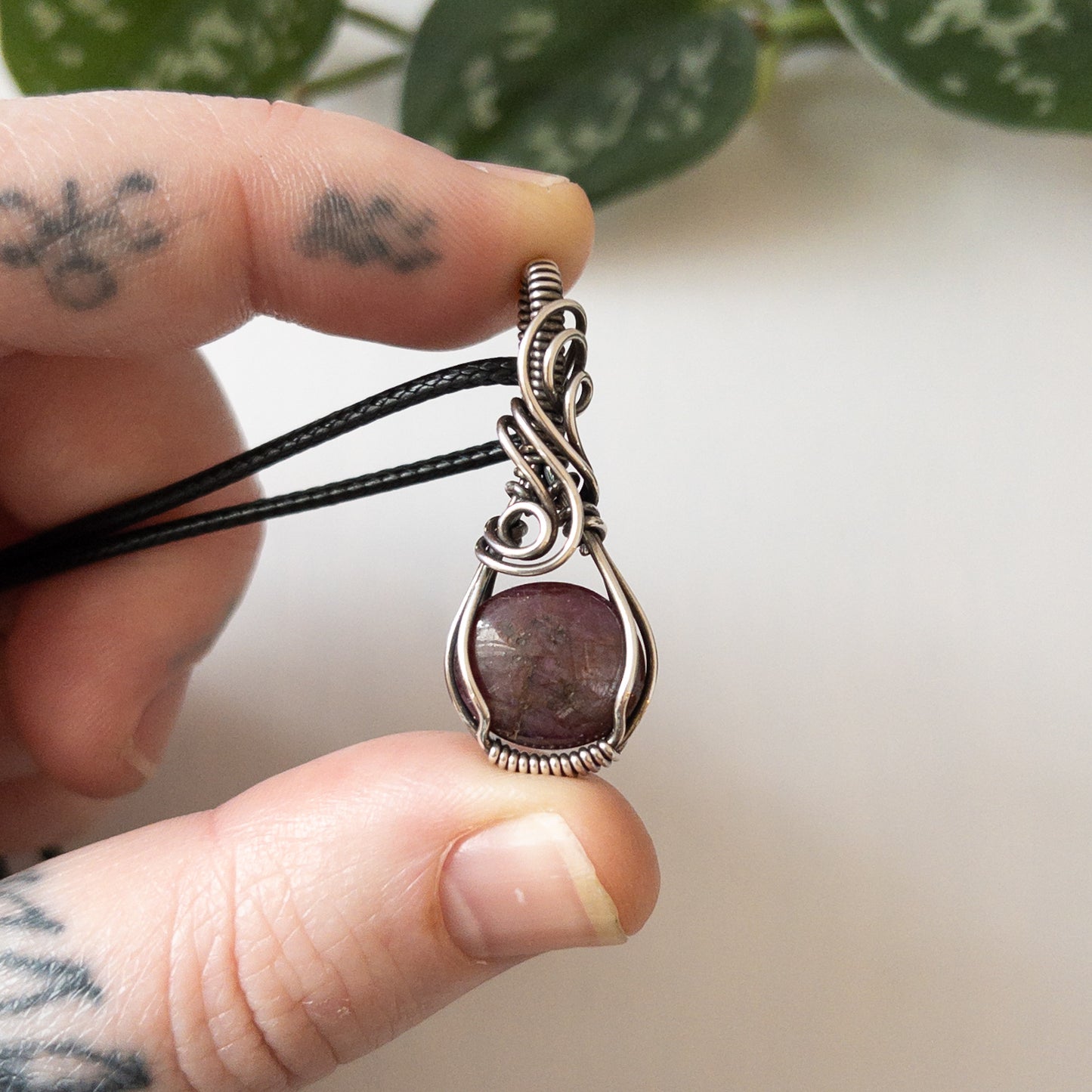 Ruby & Sterling Silver Wrapped Pendant