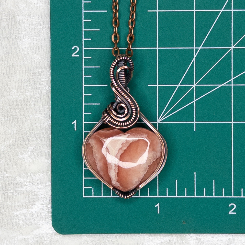 Rhodochrosite Heart Antiqued Copper Pendant