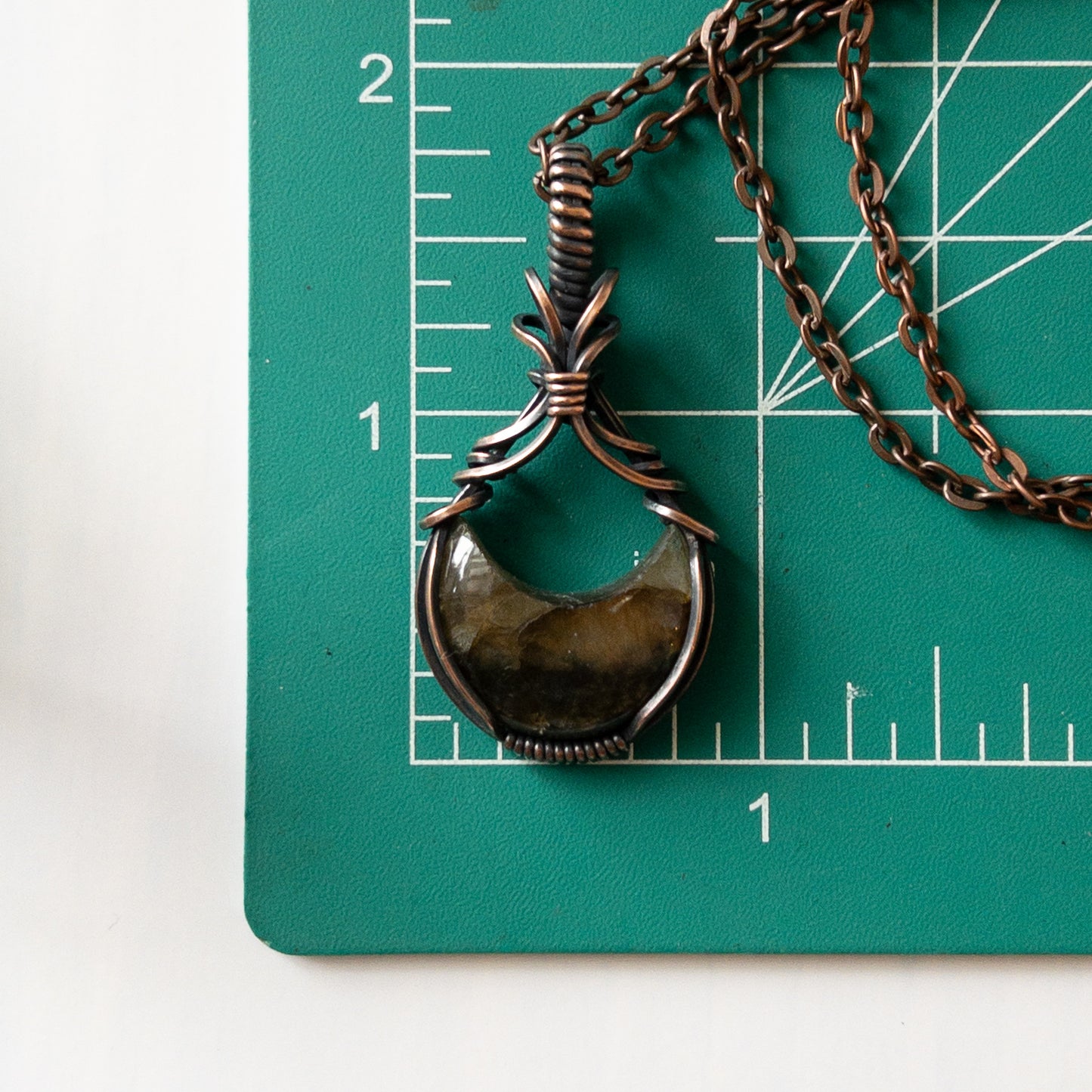 Labradorite Moon & Copper Wrapped Pendant