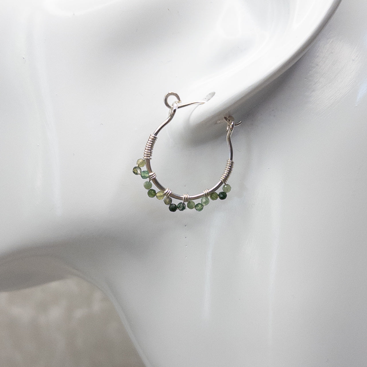 Moss Agate Sterling Silver Hinged Hoop Earrings