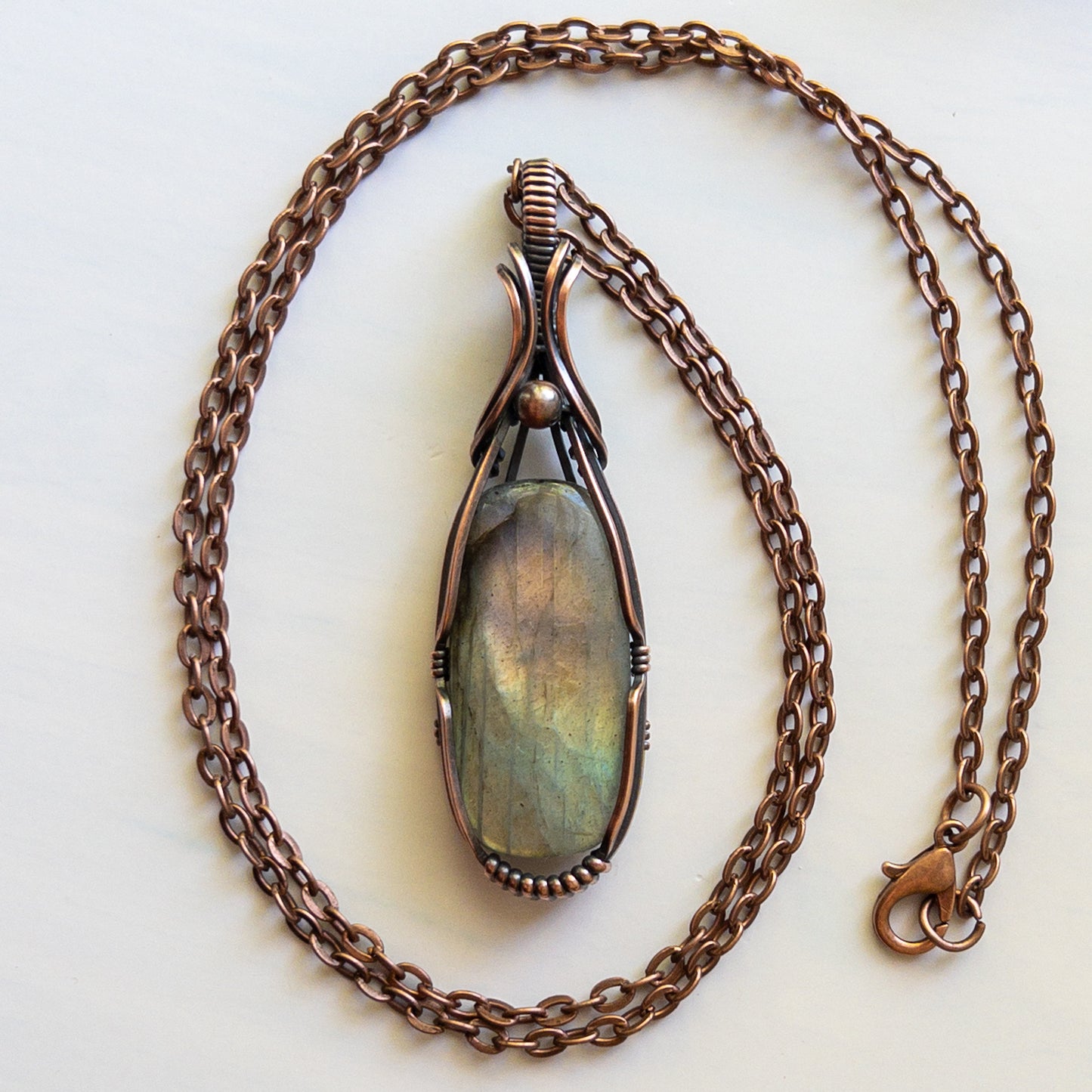Rectangular Labradorite Copper Wrapped Pendant