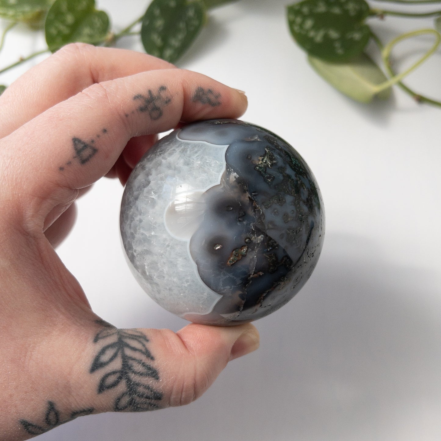 Moss Agate & Quartz Sphere (2.53in.)