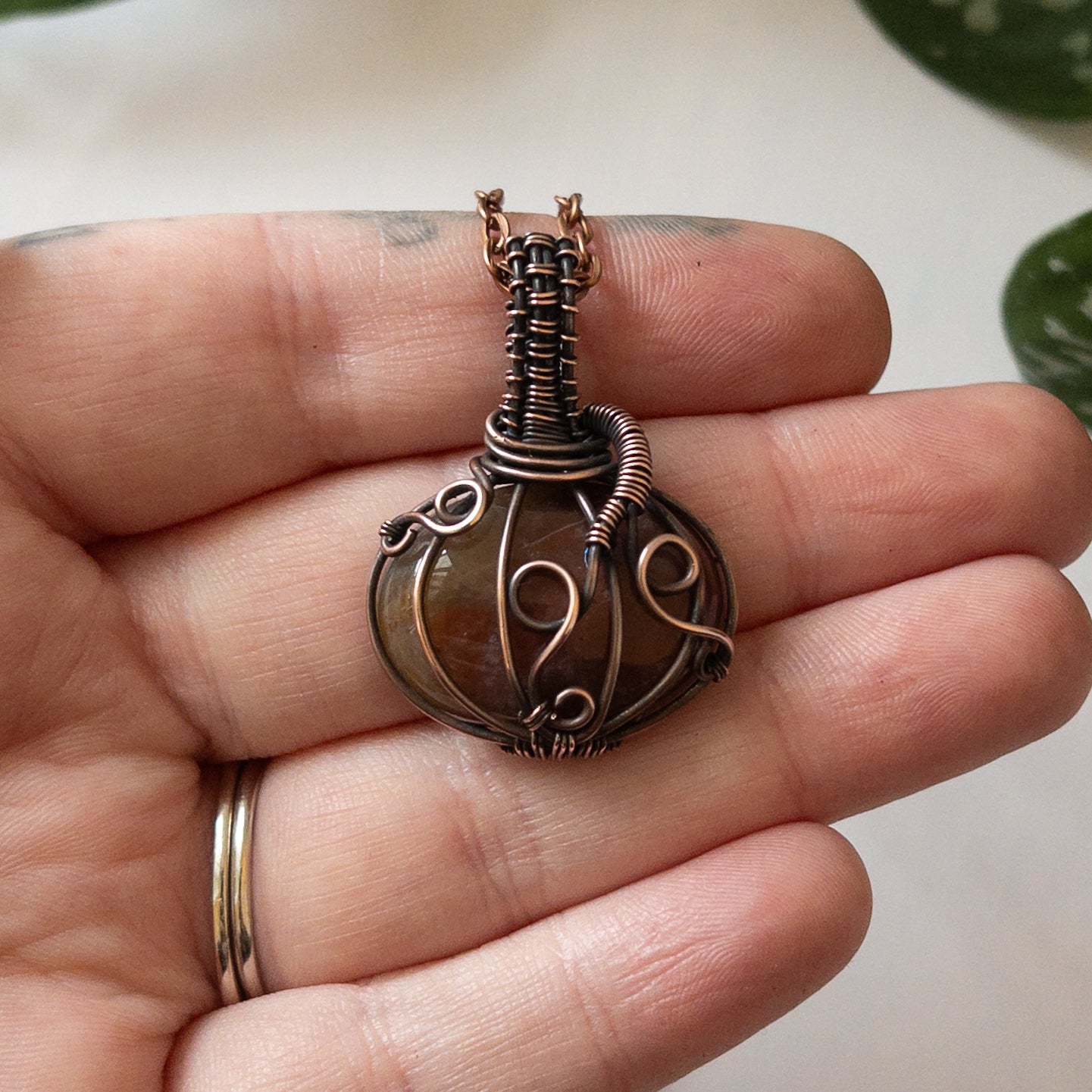 Pumpkin Pendant - Sea Jasper & Copper