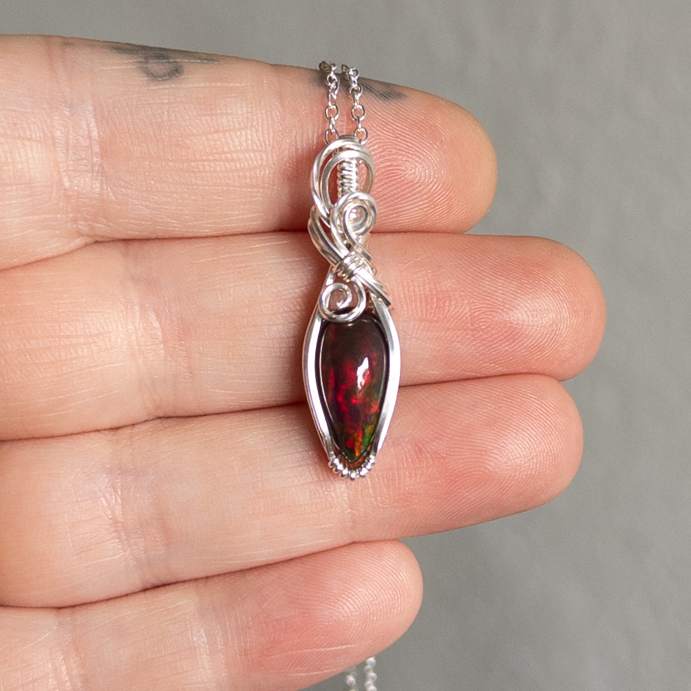 3.5 ct. Black Opal Pendant - Solid Sterling Silver