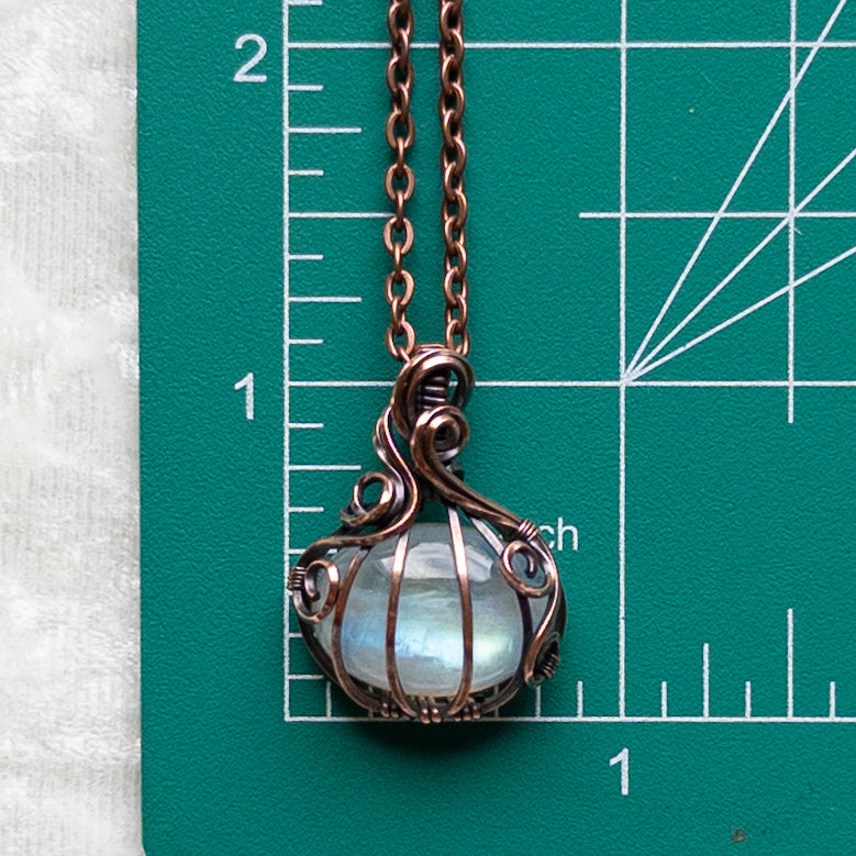 Mini Moonstone Pumpkin Pendant - Antiqued Copper
