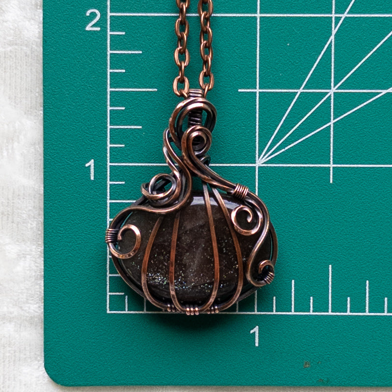 Purple & Green Haze Sunstone Pumpkin Pendant - Antiqued Copper