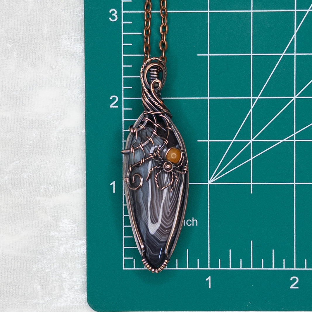 Botswana Agate & Orange Aventurine Spider Antiqued Copper Pendant