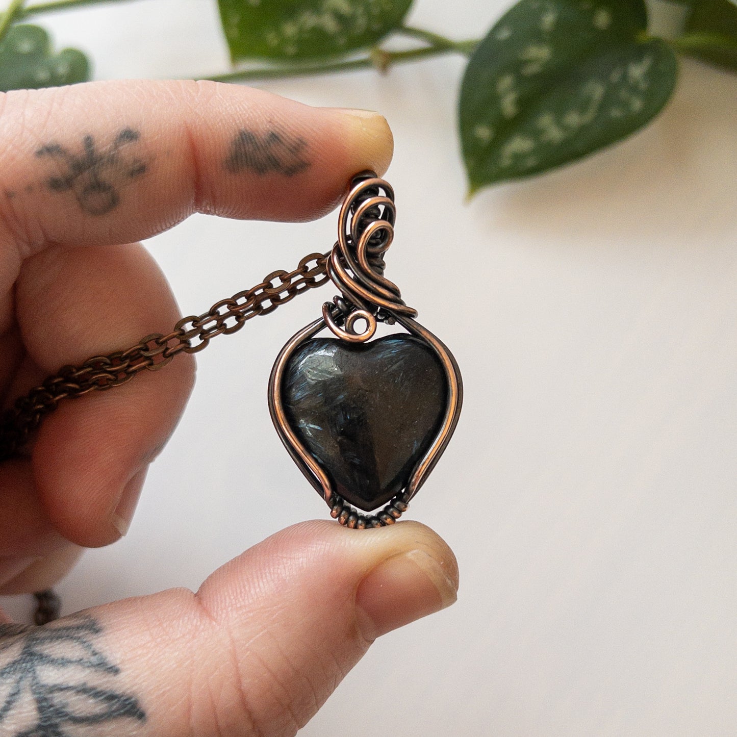 Astrophyllite Heart & Copper Wrapped Pendant