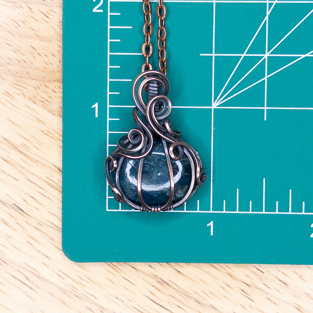 Teal Blue Apatite Antiqued Copper Pumpkin Pendant