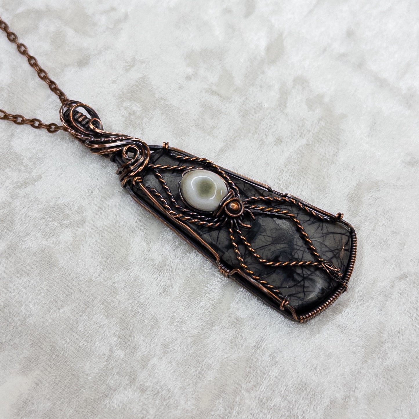 Picasso Jasper & Ocean Jasper Spider Antiqued Copper Pendant