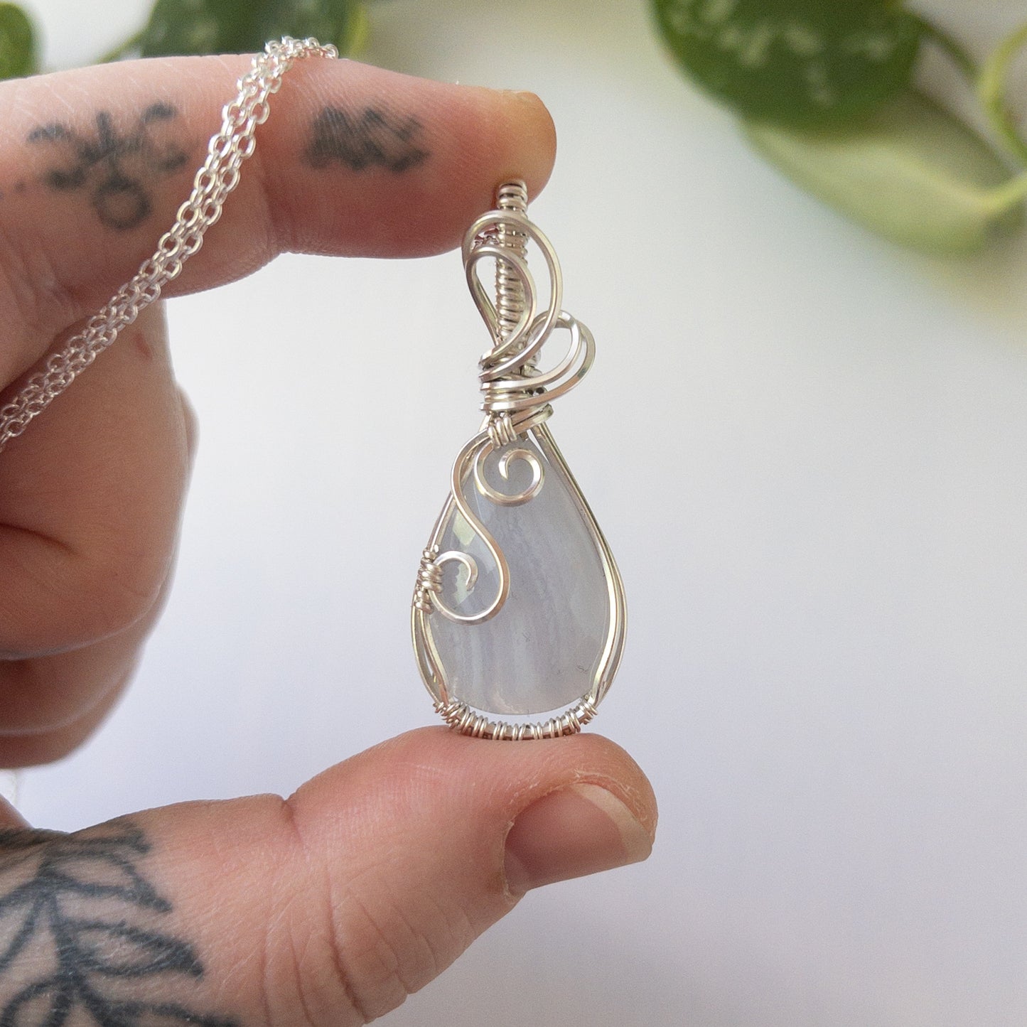 Faceted Blue Lace Agate & Sterling Silver Wrapped Pendant