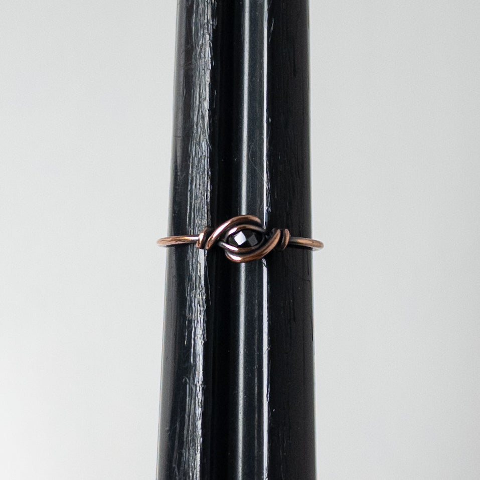 Faceted Black Cubic Zirconia Dainty Copper Ring Size 8.5