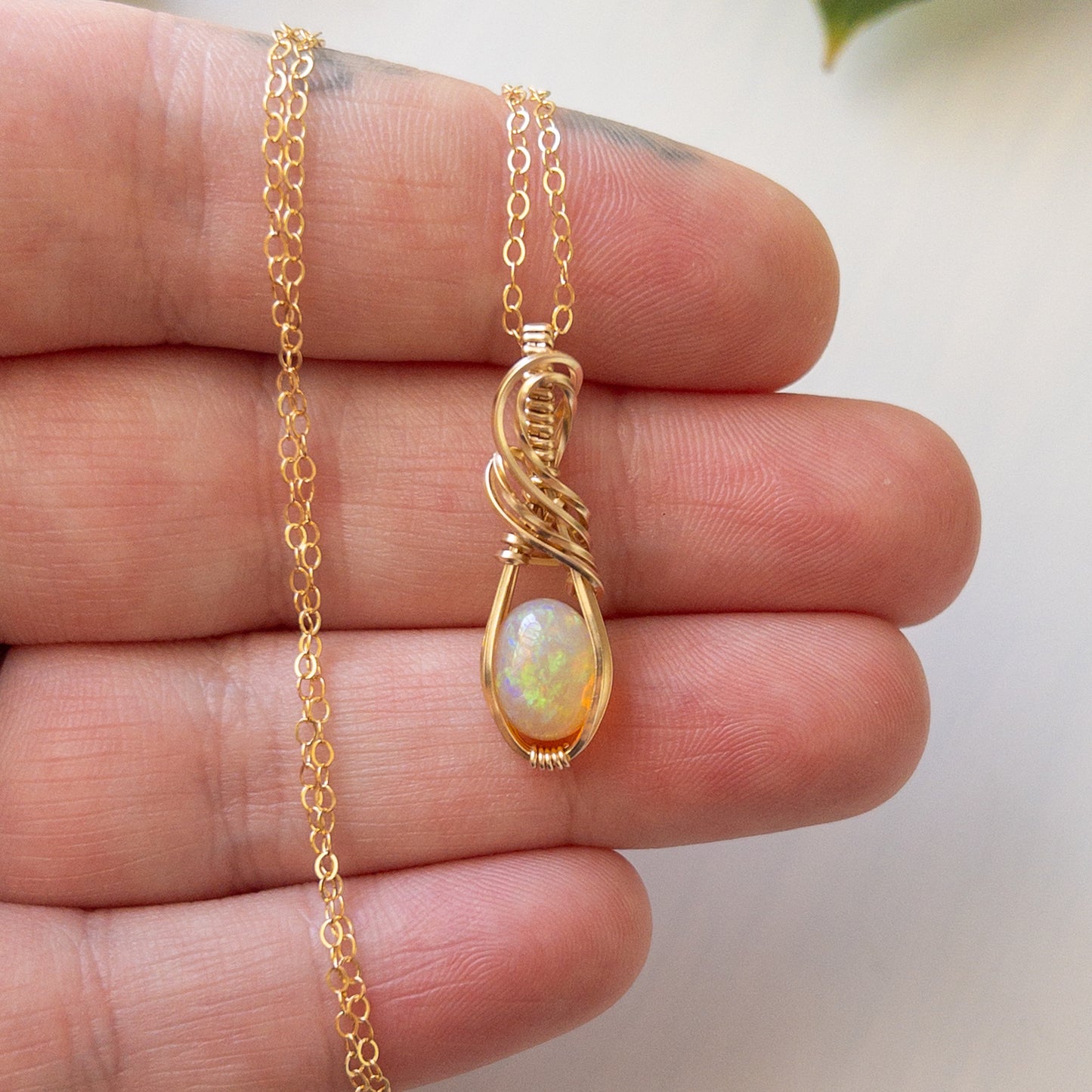Candere - Ethiopian Opal 14K Gold Fill Wrapped Pendant
