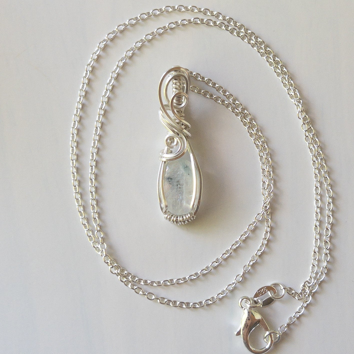 Rainbow Moonstone & Sterling Silver Wrapped Pendant