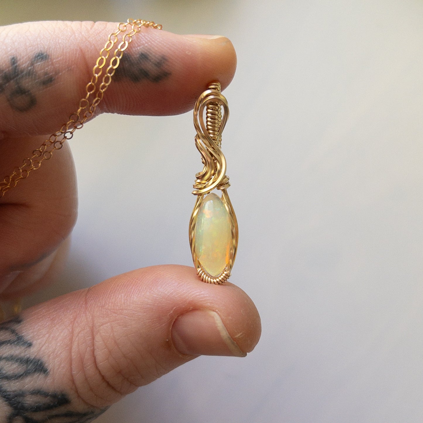 Themis - Opal & Gold Fill Wire Wrapped Pendant