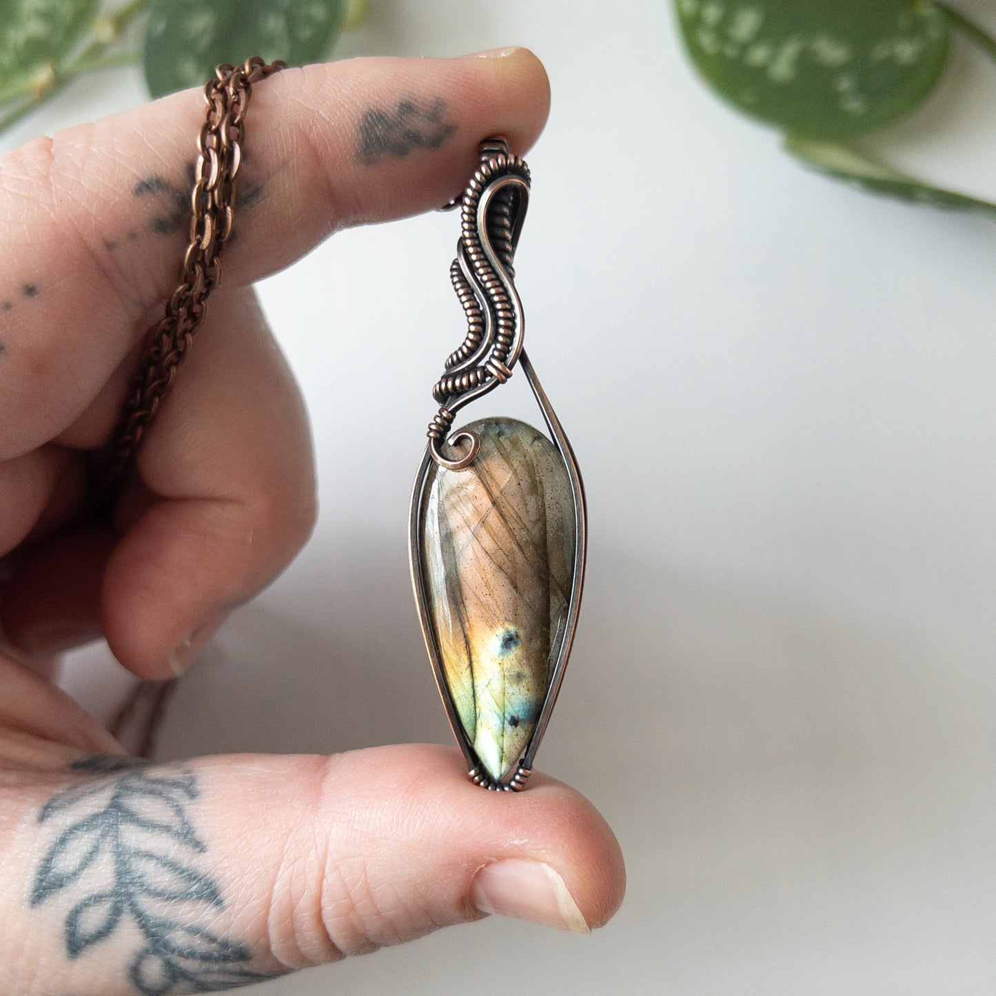 Teardrop Labradorite & Copper Wrapped Pendant