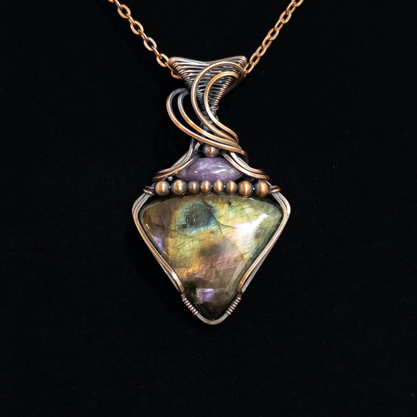 Eudaimonia - Labradorite & Lepidolite Copper Pendant