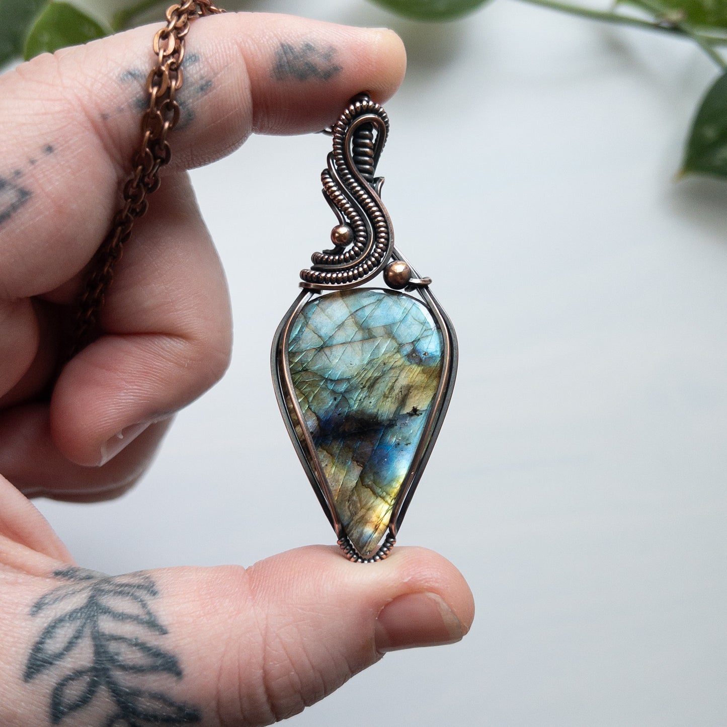 Large Labradorite Teardrop & Copper Wrapped Pendant