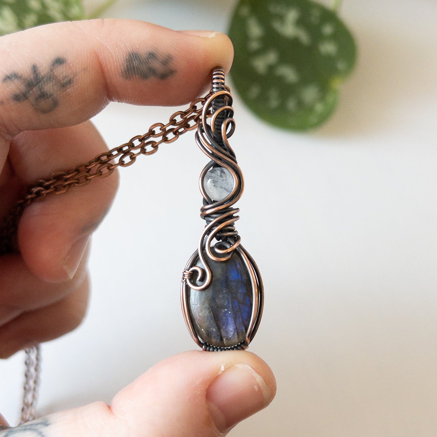 Labradorite with Moonstone & Copper Wrapped Pendant