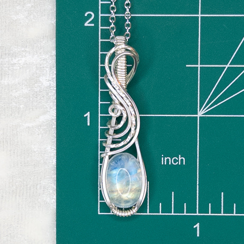 Dainty Rainbow Moonstone & .925 Sterling Silver Pendant