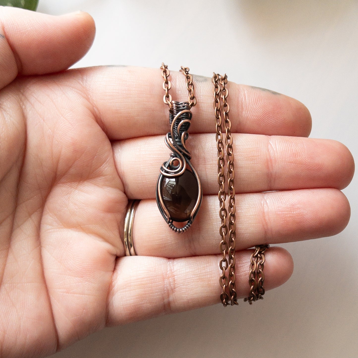 Smoky Quartz & Copper Wrapped Pendant