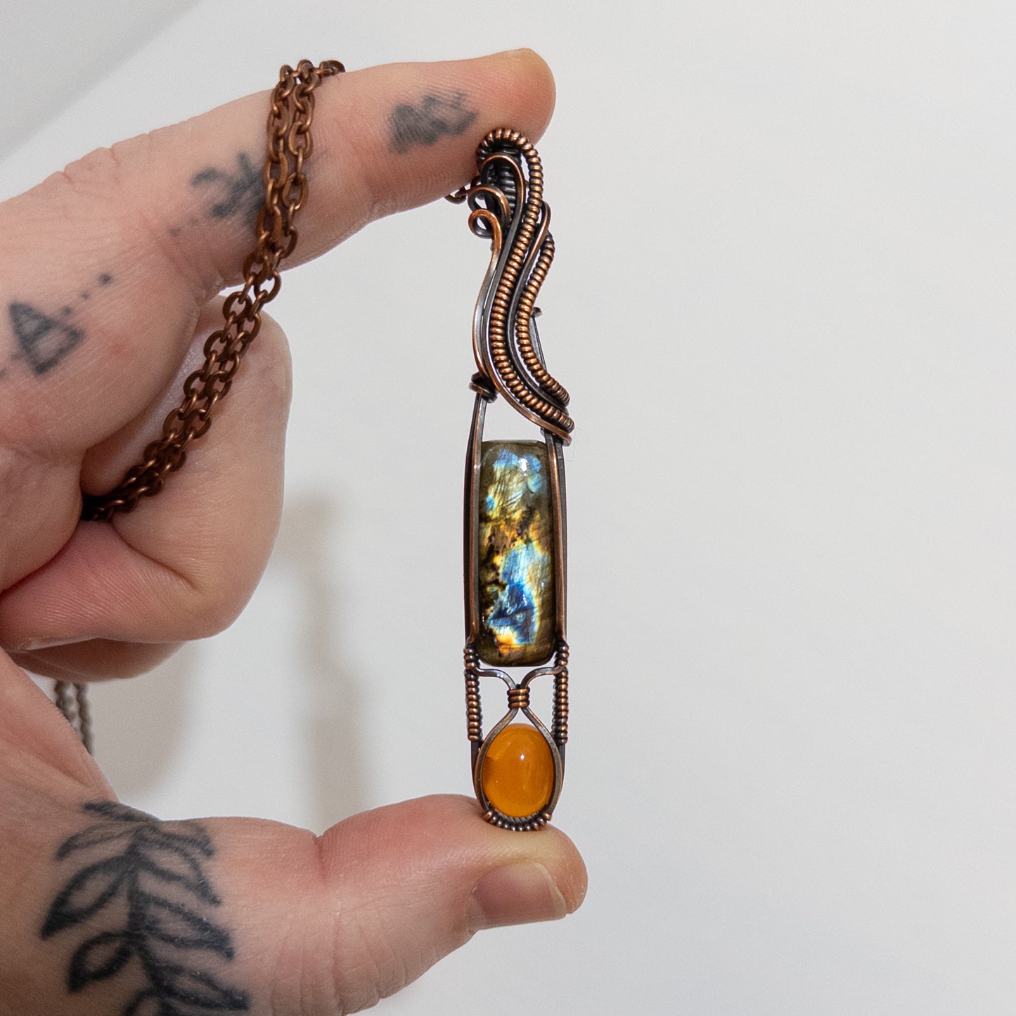Psyche - Labradorite & Carnelian Copper Pendant