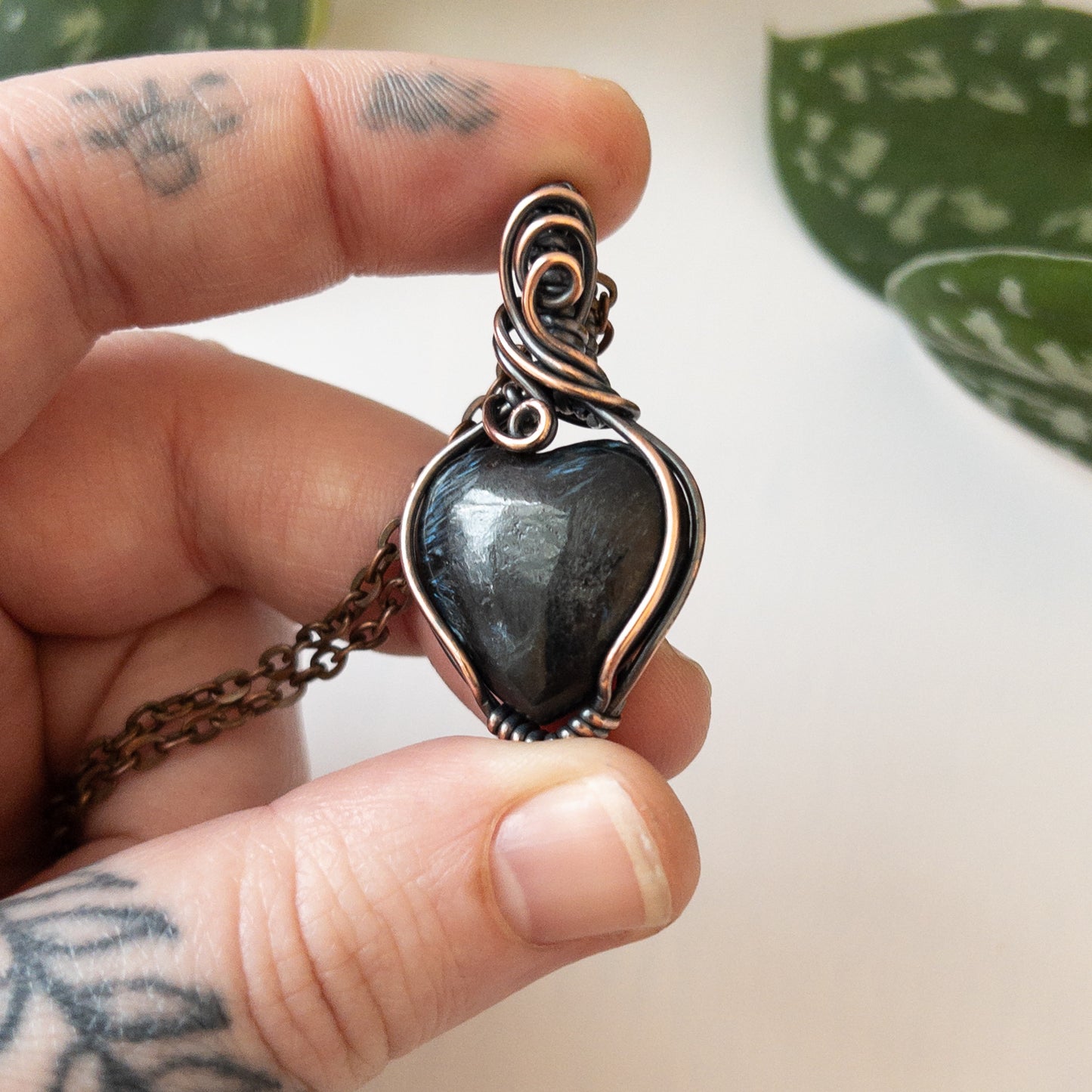 Astrophyllite Heart & Copper Wrapped Pendant