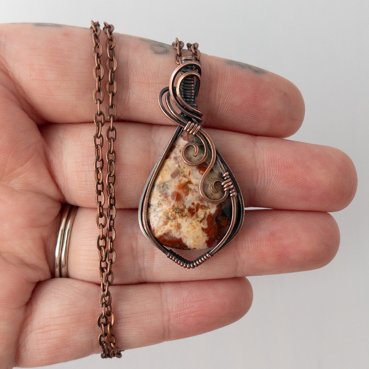 Brecciated Jasper Antiqued Copper Wrapped Pendant
