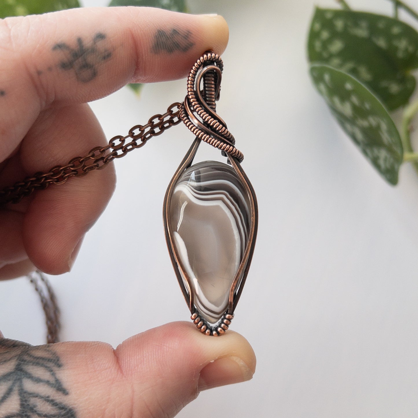 Botswana Agate & Copper Wrapped Pendant