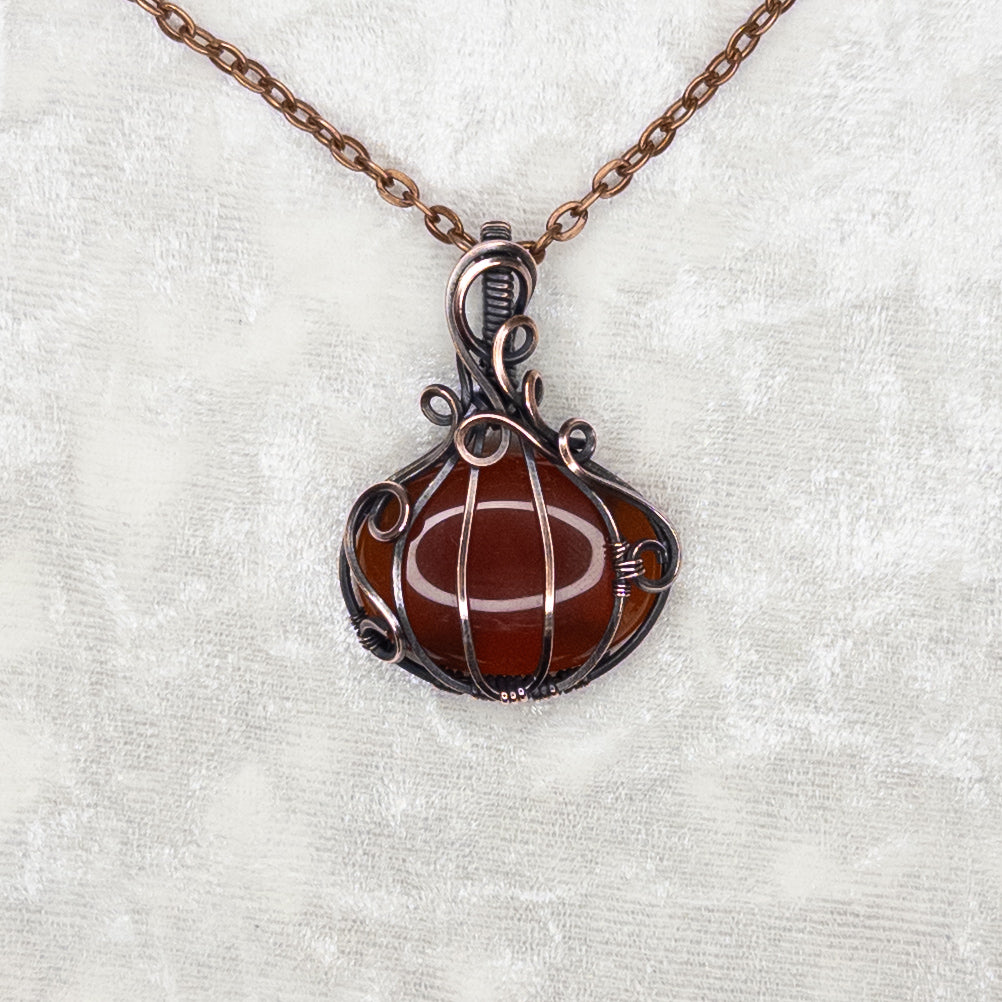 Red Carnelian Antiqued Copper Pumpkin Pendant
