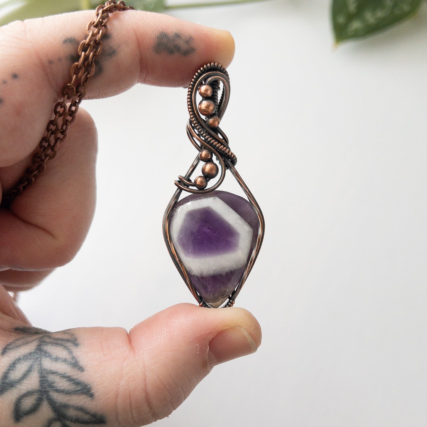 Chevron Amethyst Copper Wrapped Pendant