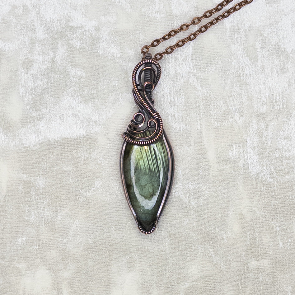 “Pond Reflection” Labradorite Antiqued Copper Wrapped Pendant