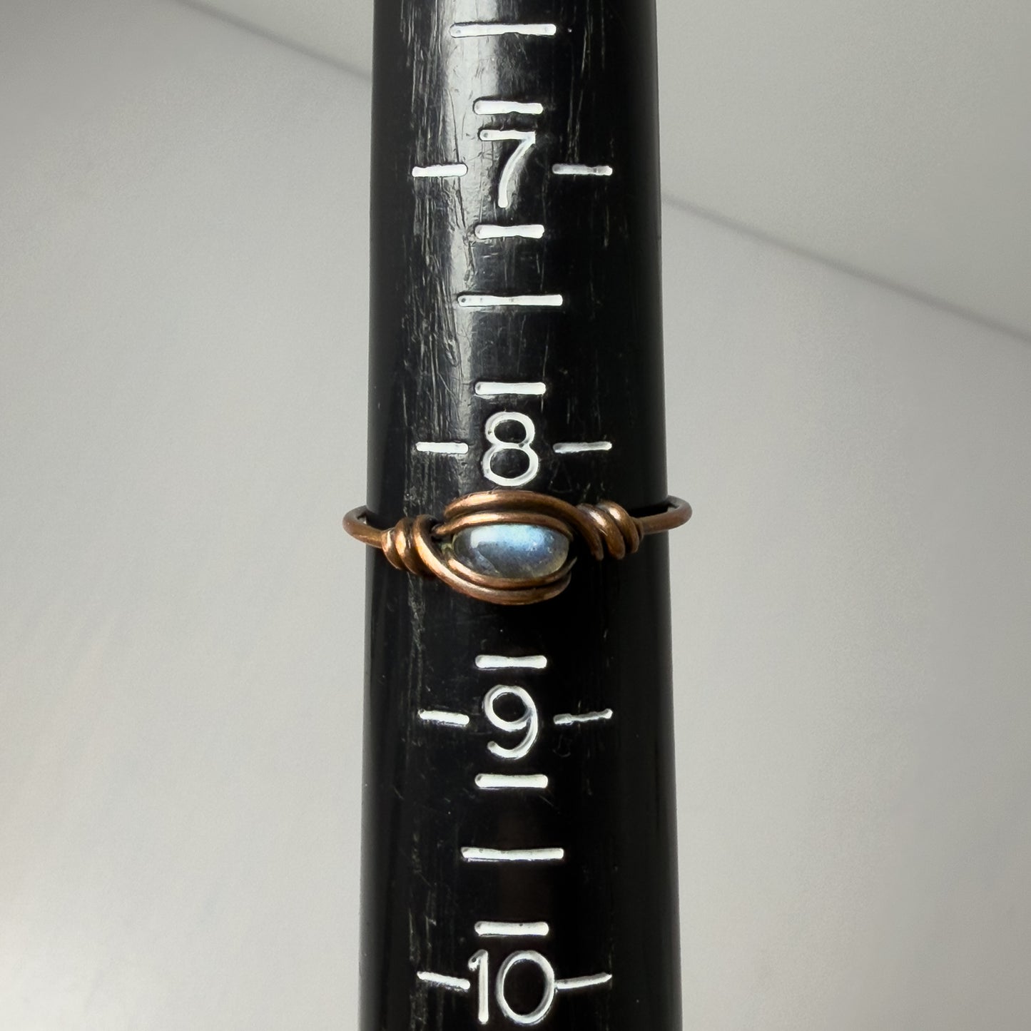 Dainty Light Blue Labradorite Copper Ring 8.25