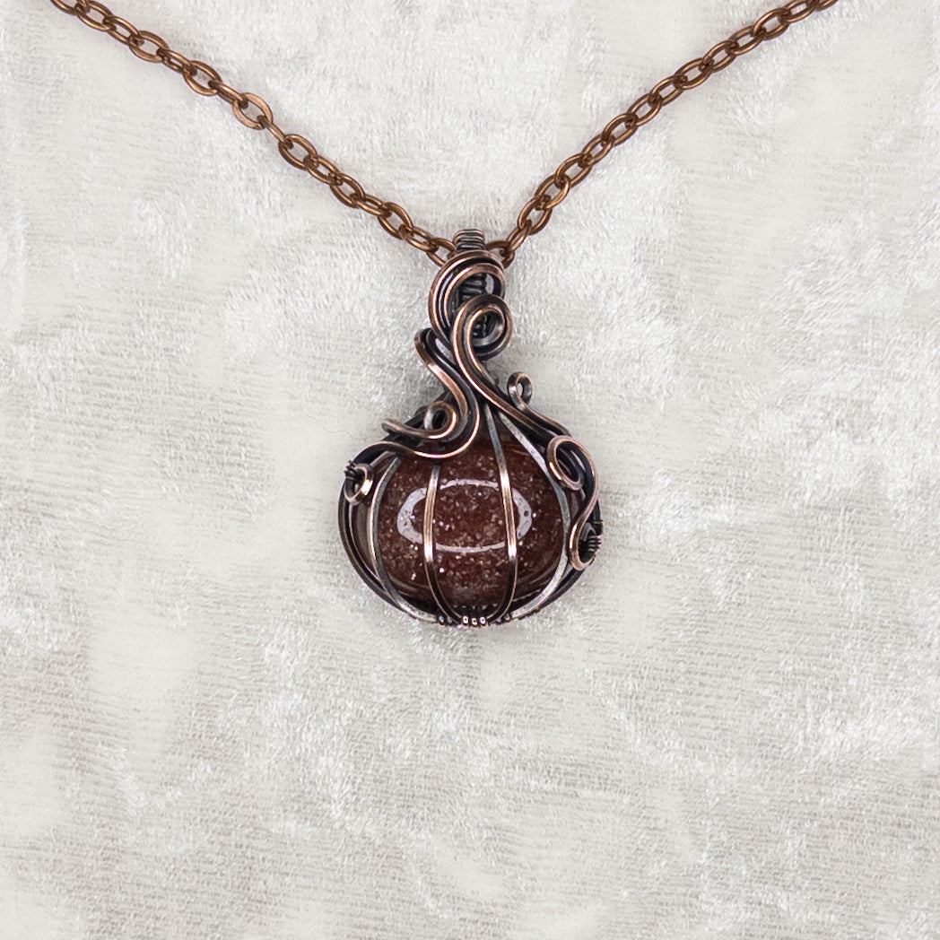 Strawberry Quartz Antiqued Copper Pumpkin Pendant