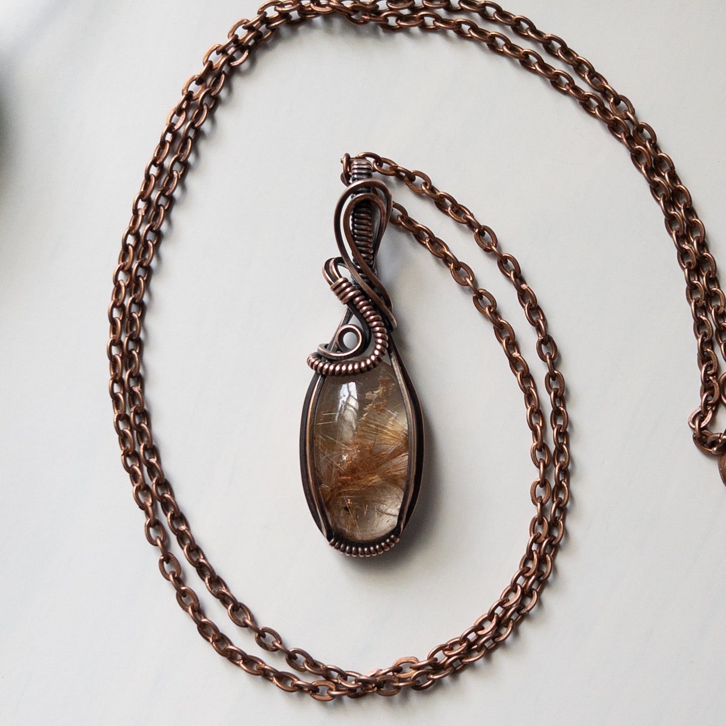 Gold Rutilated Quartz & Copper Wrapped Pendant