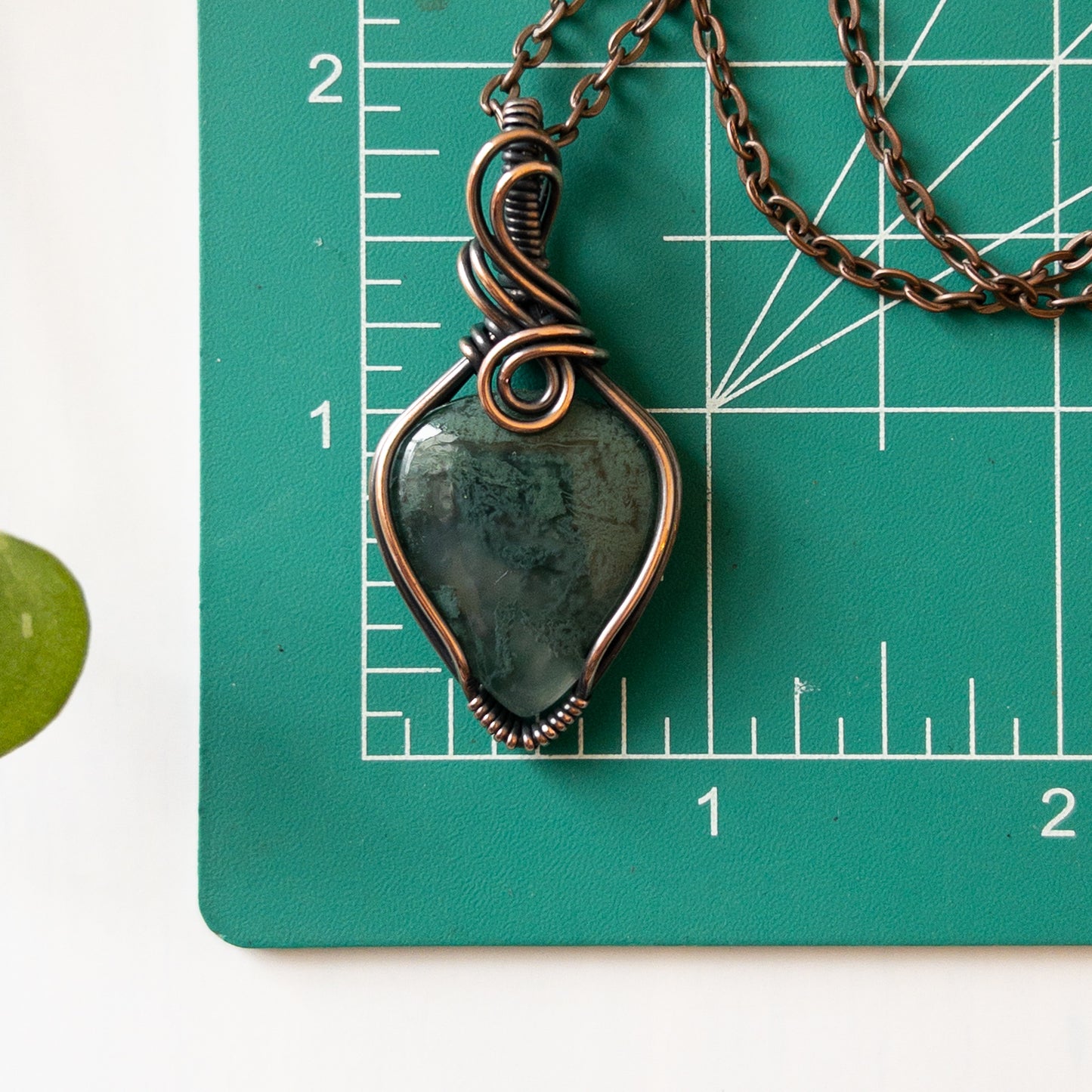Moss Agate & Copper Wrapped Pendant