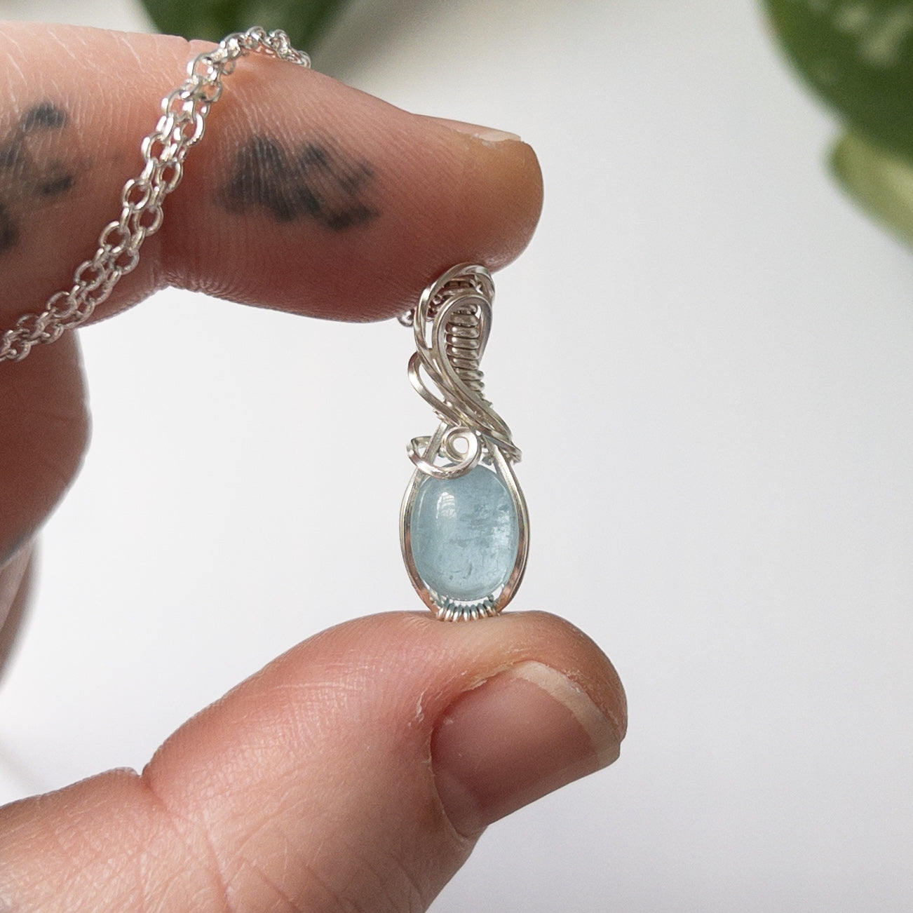 Aquamarine & Sterling Silver Wrapped Mini Pendant